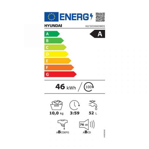 Lavadora Hyundai,Capacidad 10kg 1400rpm, Clase A.